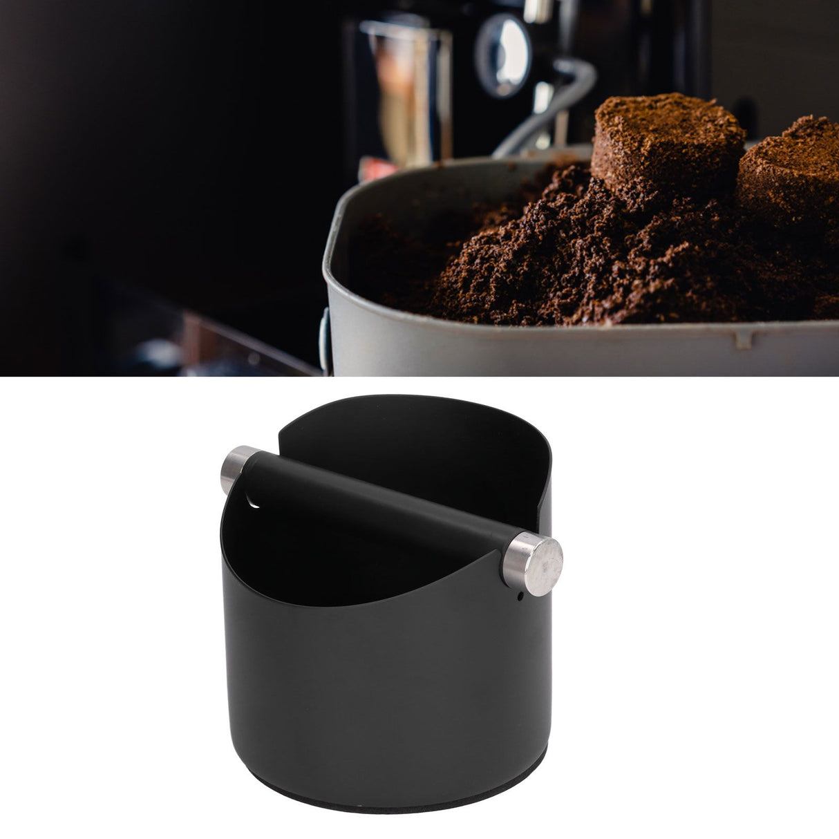 Coffee Grounds Bucket Stainless Steel Rubber Coffee Dump Bin for Home Restaurants BarsBlack Large (FC‑05‑2)