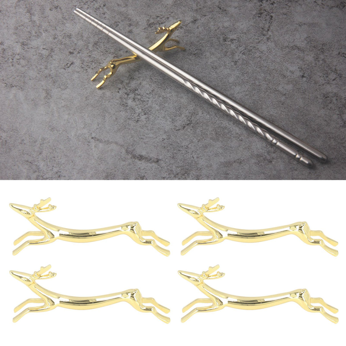 4Pcs Chopstick Rest Smoother Surfaces Reusable Cute Animal Design Gold Chopstick Rest for Home Restaurant PartyDeer