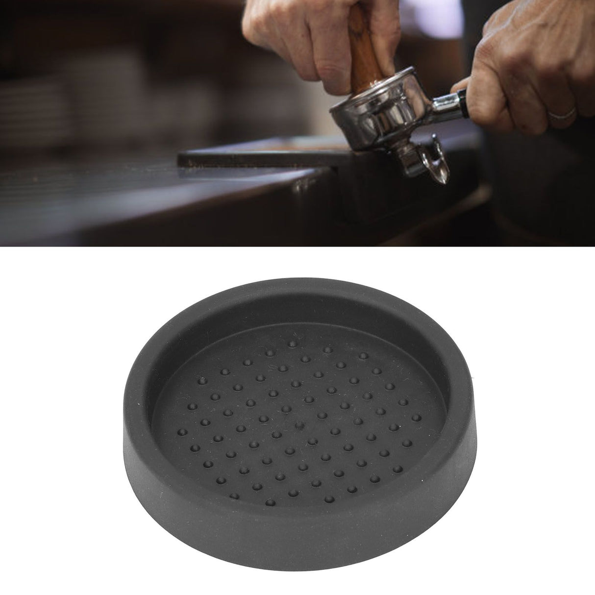 Coffee Tamper Mat Good Protection Compact Anti Slip Round Coffee Powder Pad for Cafe HouseholdBlack