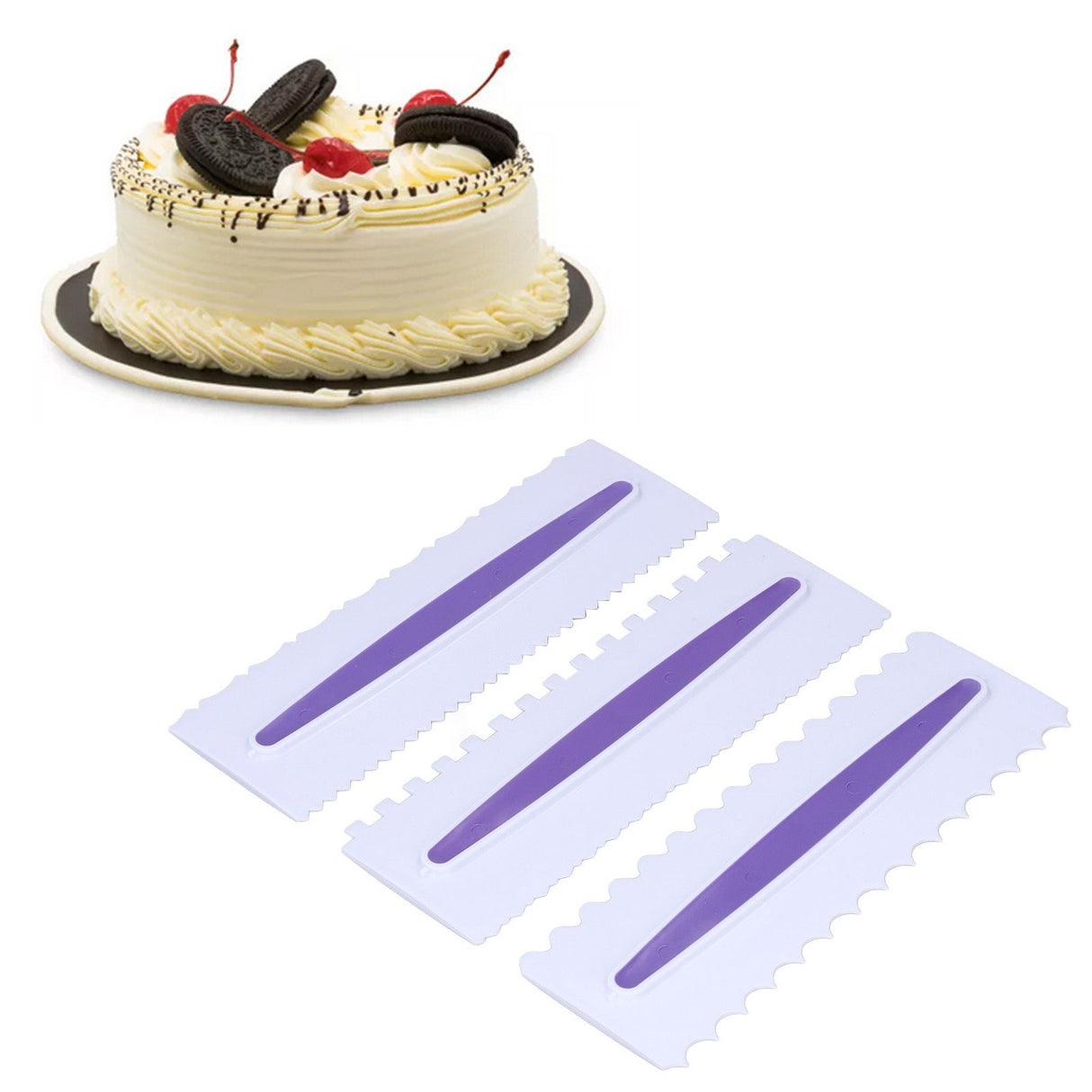 3Pcs Cake Scraper Premium Plastic Durable Glossy Surface Easy Operation Icing Smoother