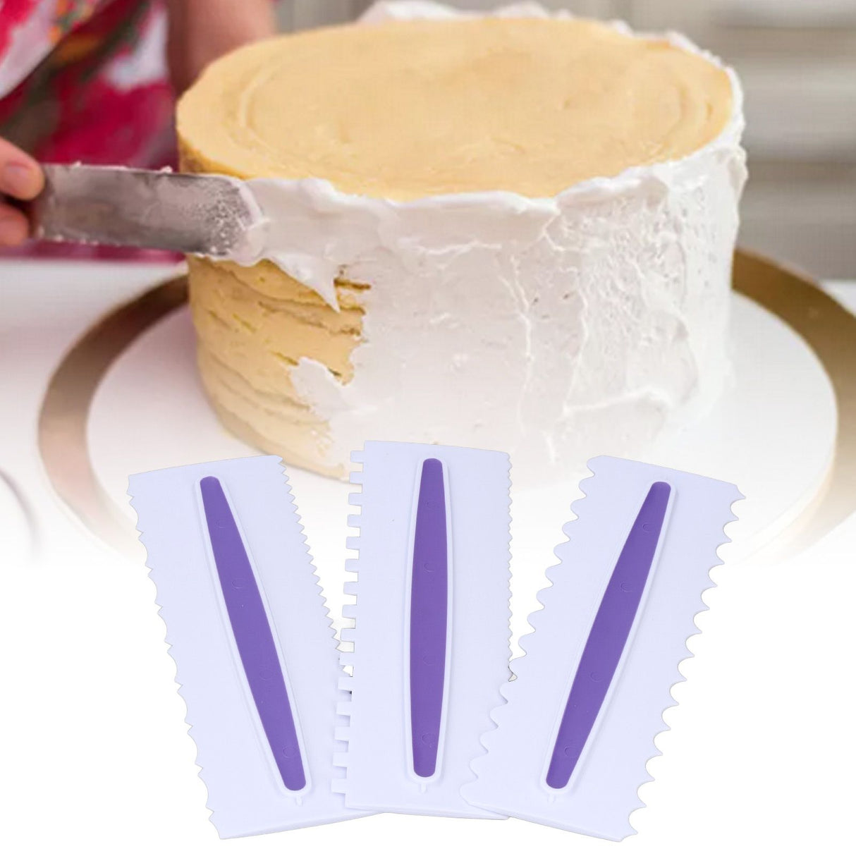 3Pcs Cake Scraper Premium Plastic Durable Glossy Surface Easy Operation Icing Smoother