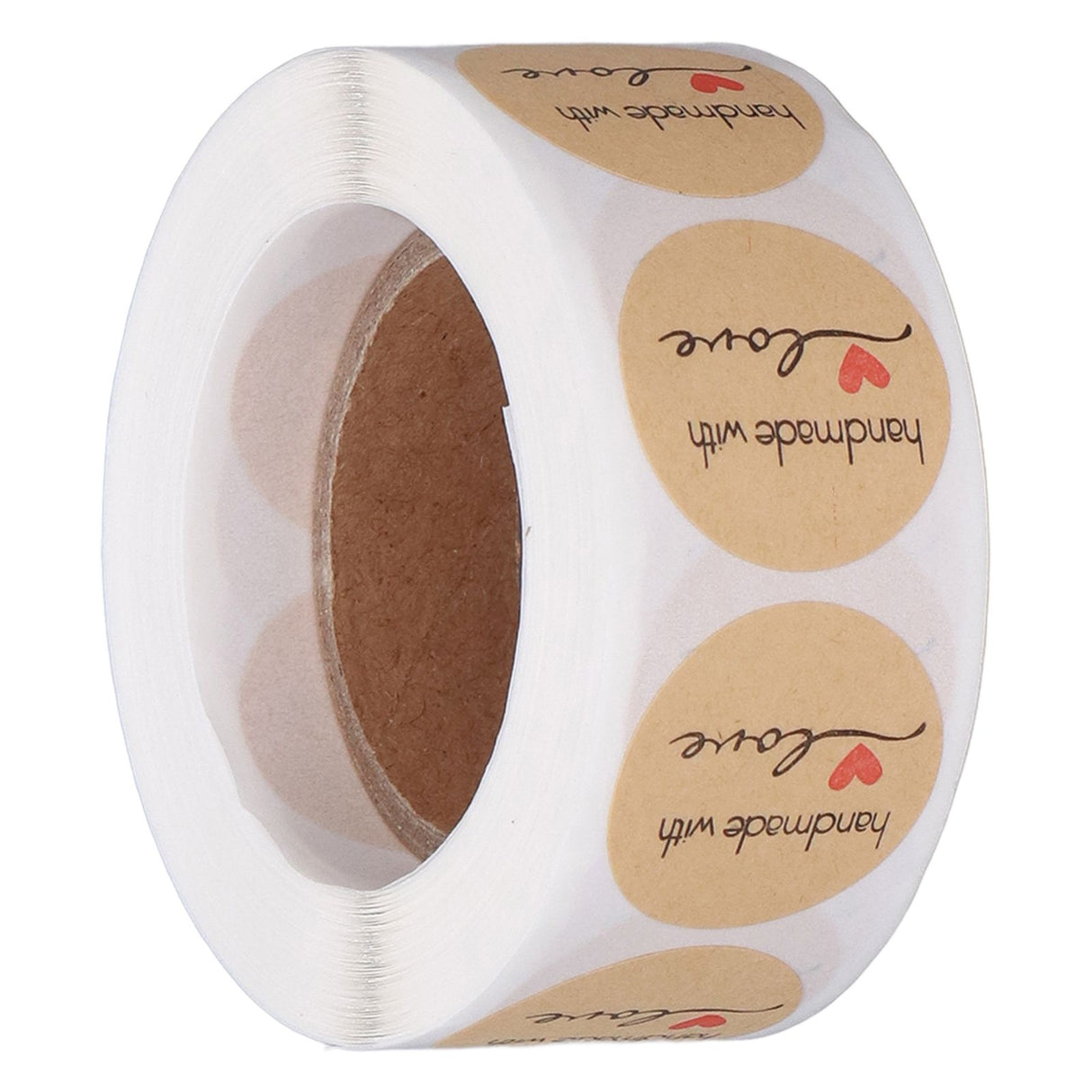 1 Roll Kraft Paper Stickers Handmade with Love Design Cute Heart Stationery Label Stickers for Food Labeling