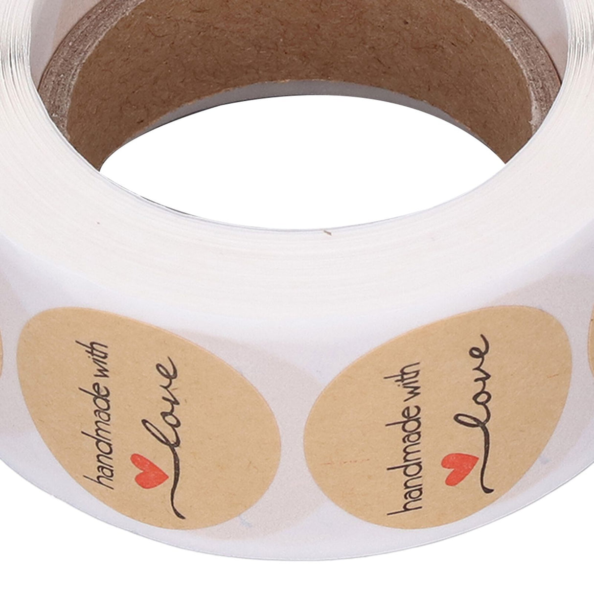 1 Roll Kraft Paper Stickers Handmade with Love Design Cute Heart Stationery Label Stickers for Food Labeling