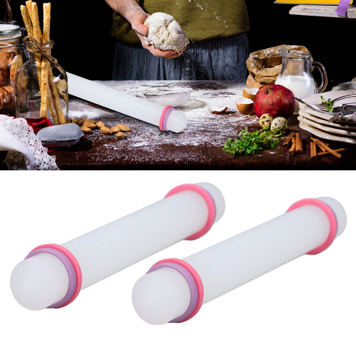 2Pcs Plastic Rolling Pin Safe Durable Sturdy Plastic Nonstick Surface Wide Application Small Rolling Pin