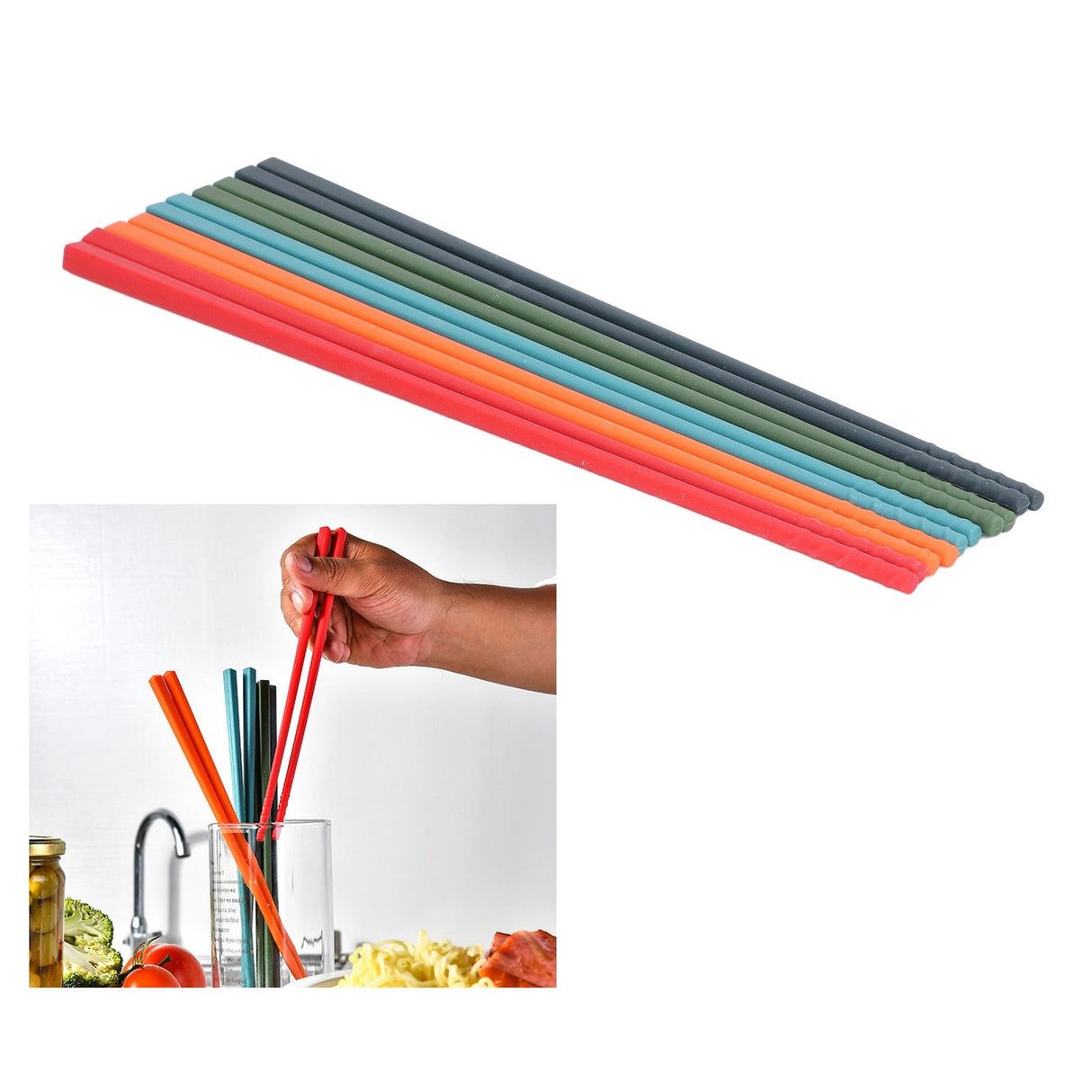 24cm 5 Color Chopsticks Set Silicone Stainless Steel Chopsticks Reusable Anti Slip Kitchen Tableware