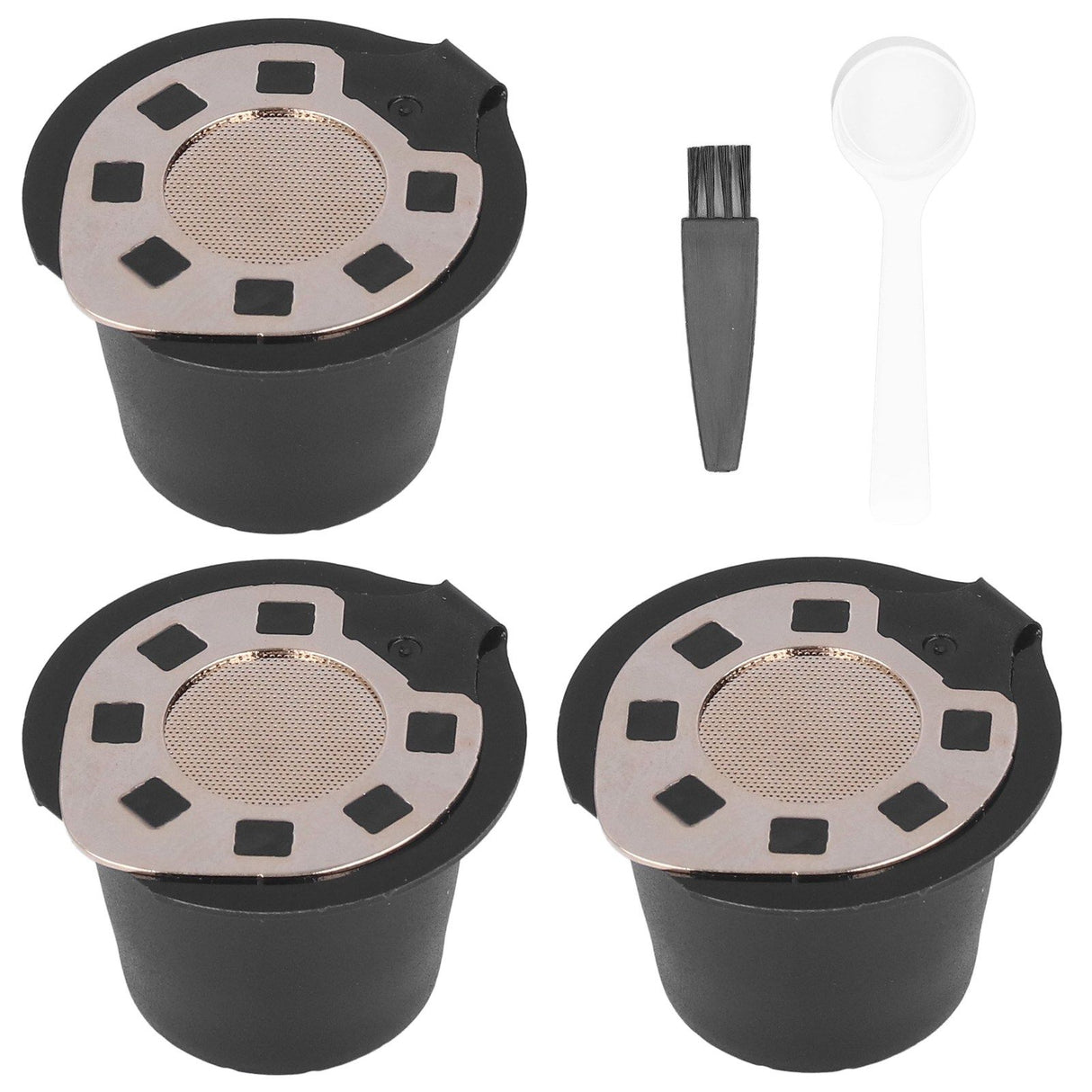 50ML Coffee Capsule Pods Cup with Spoon Brush Reusable Filter Stainless Steel Replacement for NespressoGold Plated