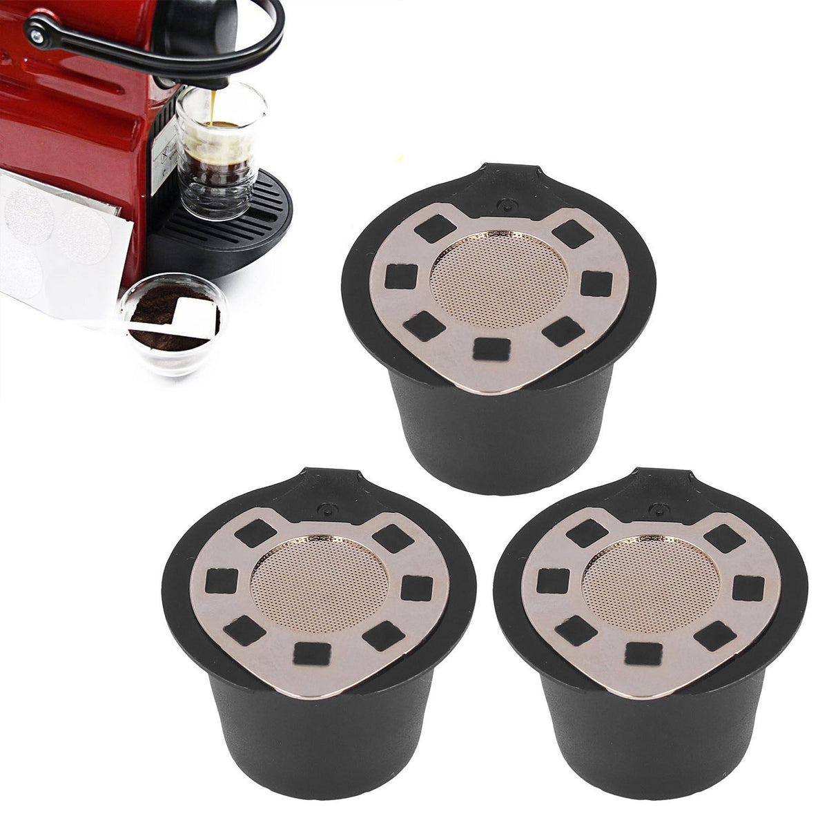 50ML Coffee Capsule Pods Cup with Spoon Brush Reusable Filter Stainless Steel Replacement for NespressoGold Plated