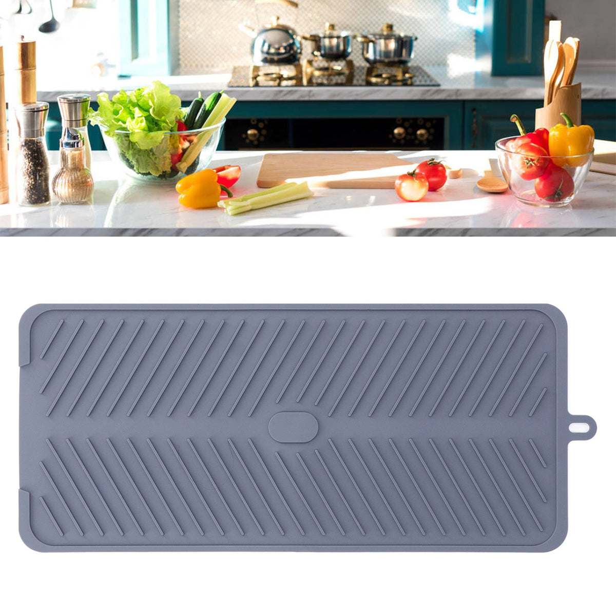 Silicone Dish Drying Mat Food Grade Silicone High Temperature Resistance Grey Dish Drainer Pad for Kitchen