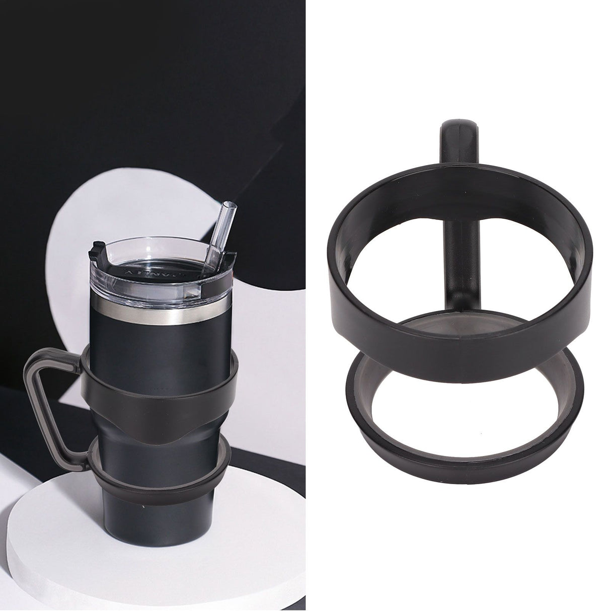 Tumbler Cup Handle Travel Mug Holder 2 Circle Non Slip for Car Icemaster Snowman 30OzBlack