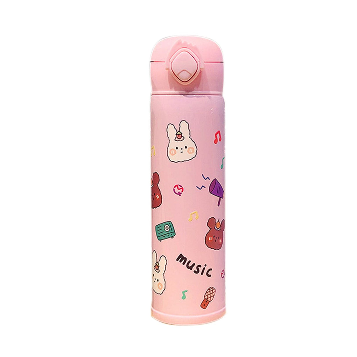 Cartoon Vacuum Cup Stainless Steel Thermal Bottle Vacuum Insulated Cup Portable Vacuum Flask for OutdoorPink 450ML 23x6.5x6.5cm