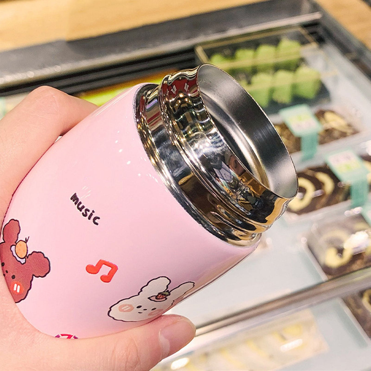 Cartoon Vacuum Cup Stainless Steel Thermal Bottle Vacuum Insulated Cup Portable Vacuum Flask for OutdoorPink 450ML 23x6.5x6.5cm