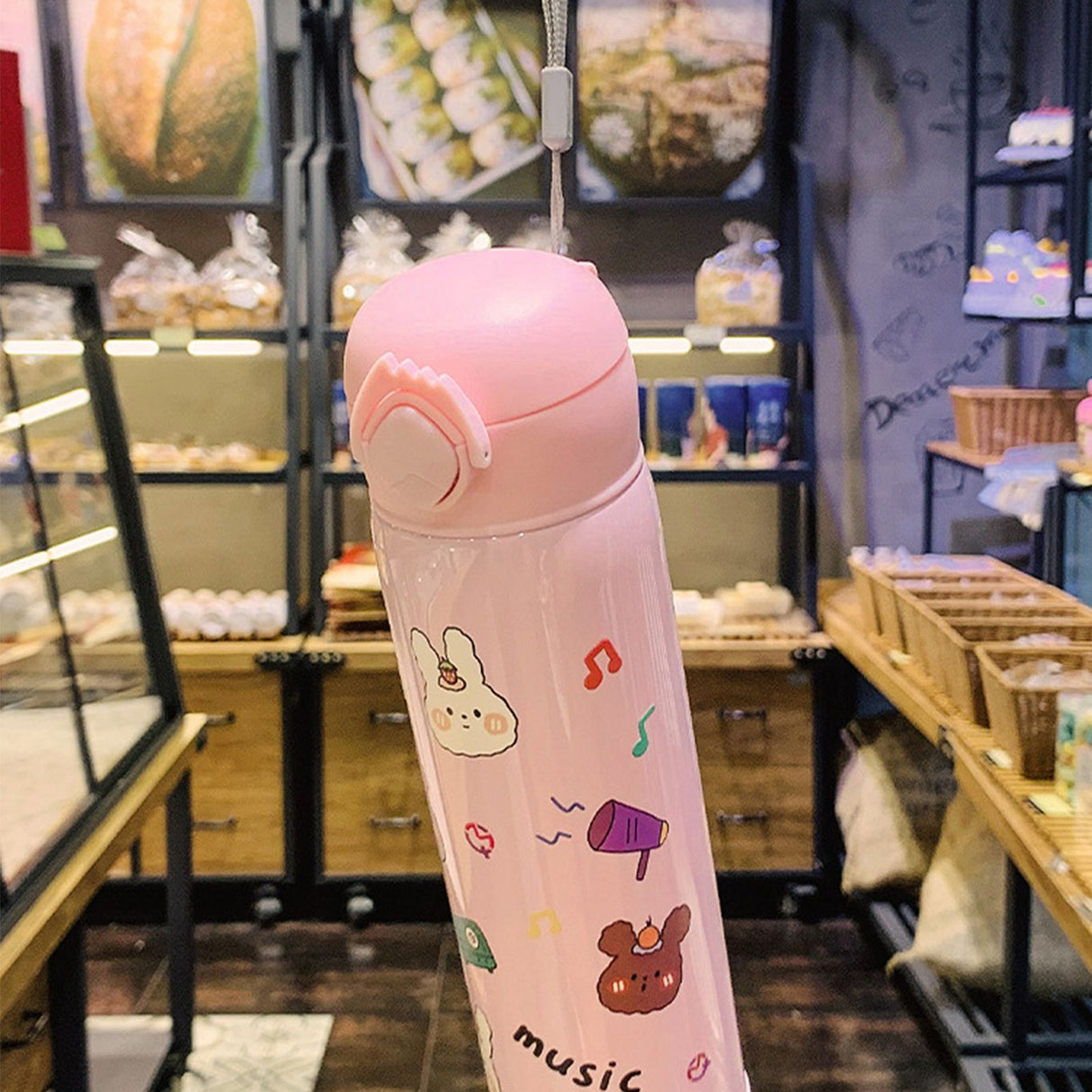 Cartoon Vacuum Cup Stainless Steel Thermal Bottle Vacuum Insulated Cup Portable Vacuum Flask for OutdoorPink 450ML 23x6.5x6.5cm