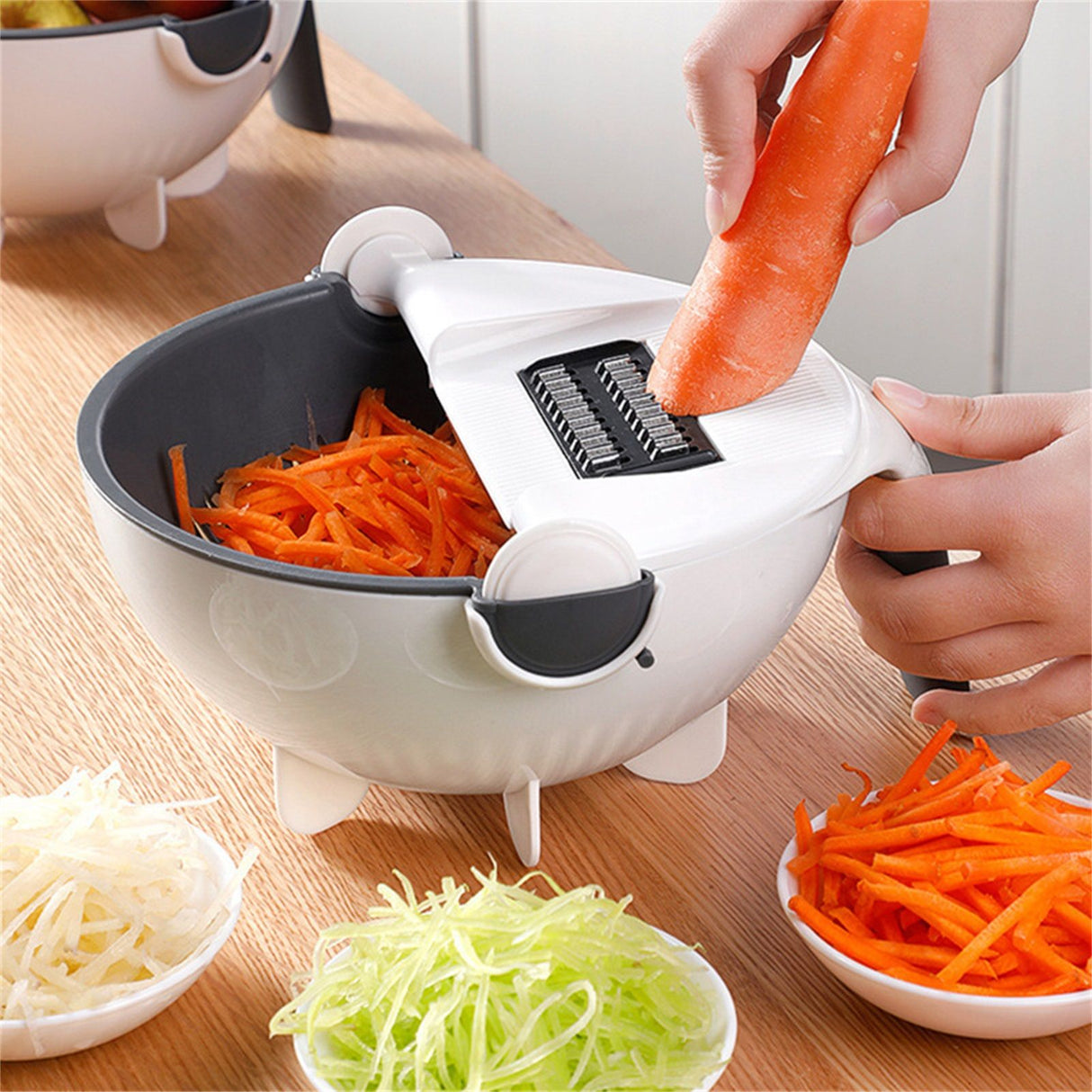 Multifunction Rotate Food Vegetable Cutter Chopper with Drain Basket Large Capacity Portable Kitchen Utensil