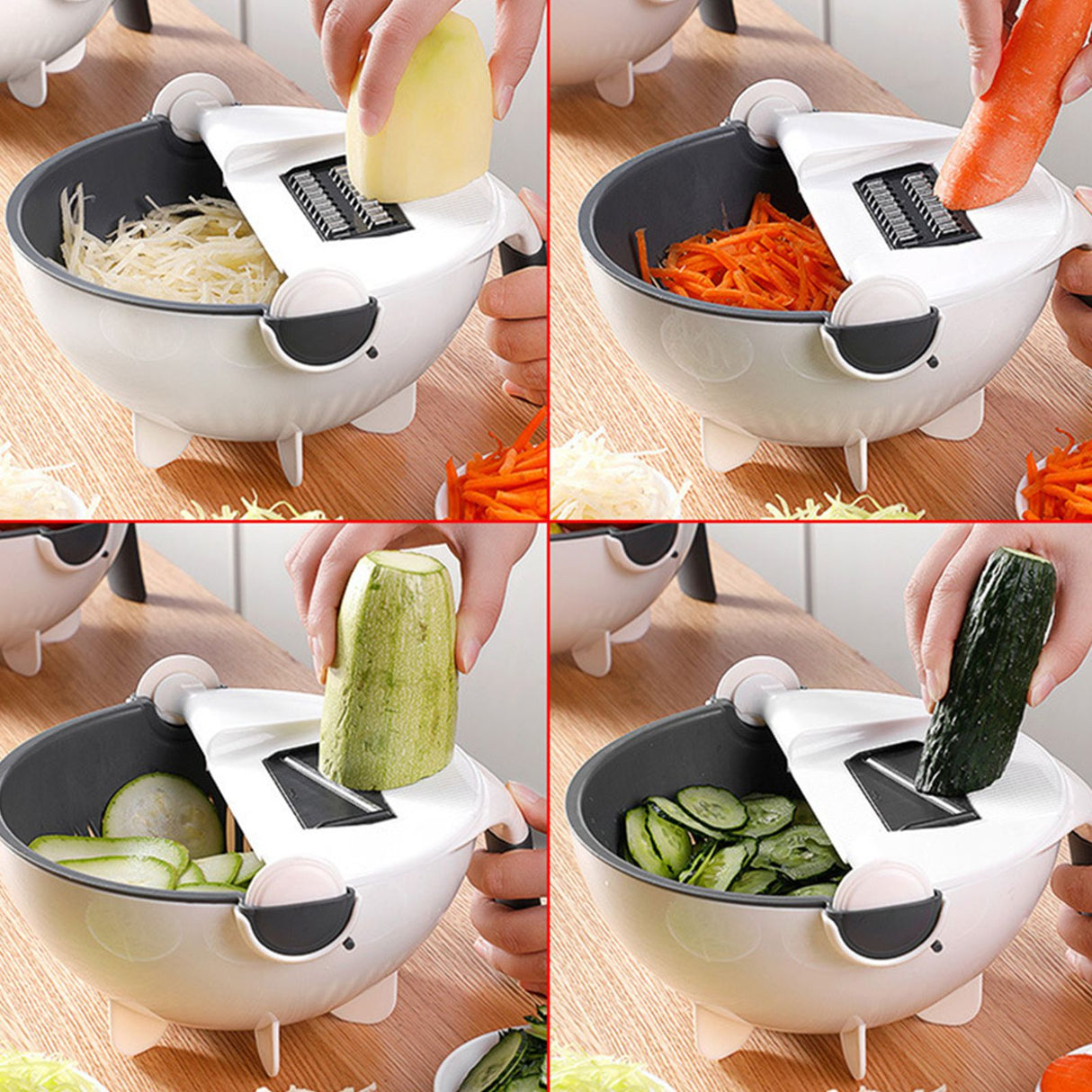 Multifunction Rotate Food Vegetable Cutter Chopper with Drain Basket Large Capacity Portable Kitchen Utensil