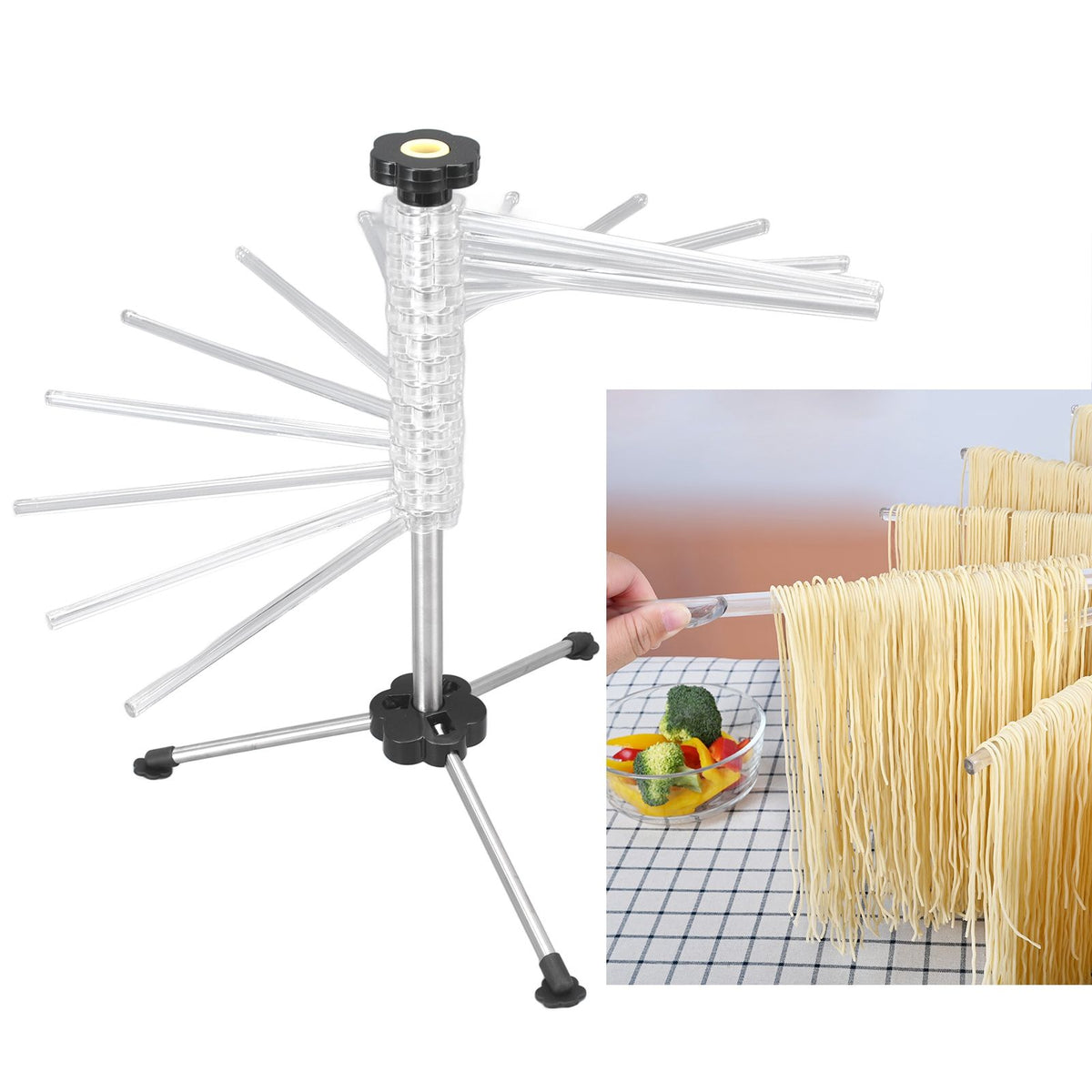Manual Rotation Pasta Drying Rack Stainless Steel Folding Noodle Rack for Household Kitchen