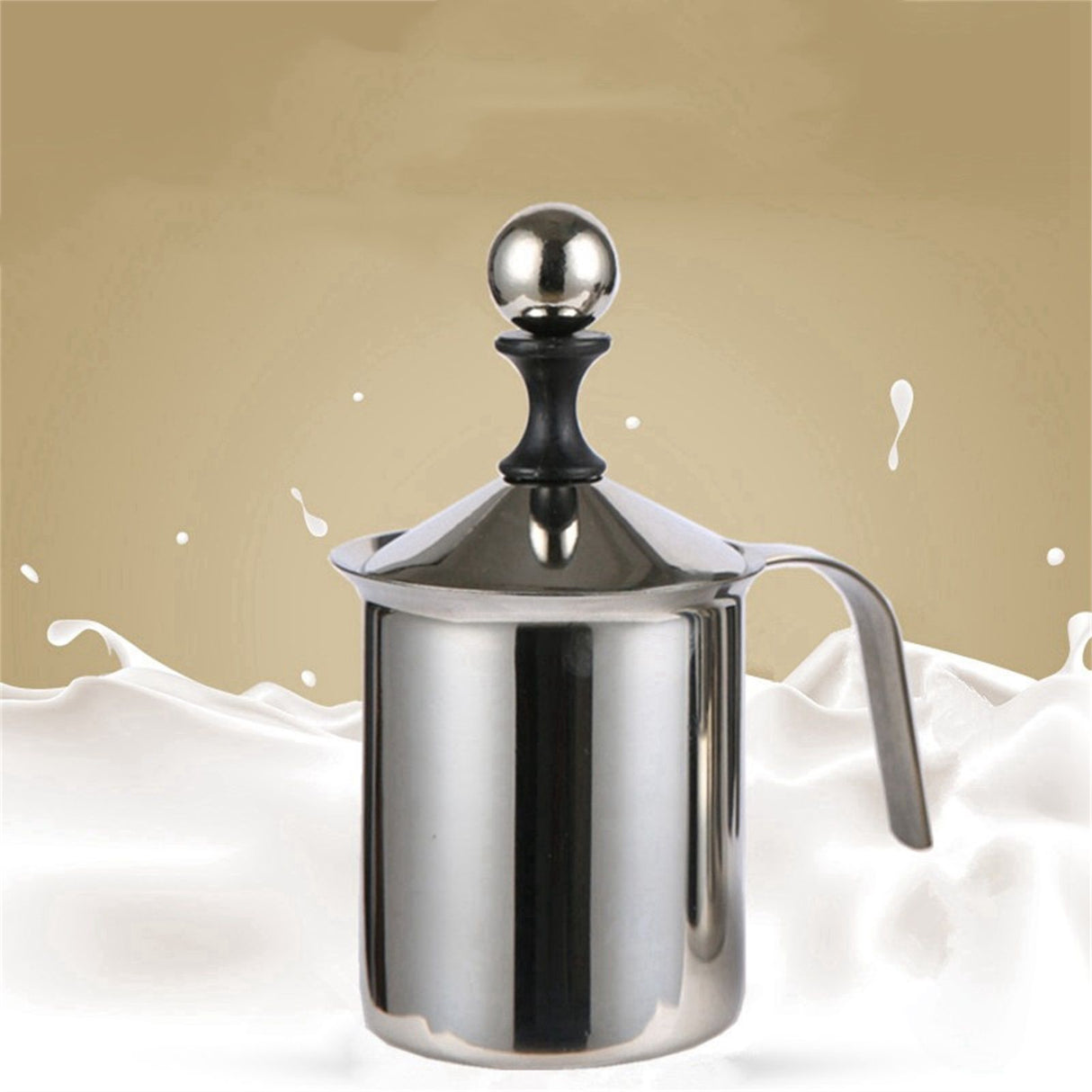 400cc Manual Milk Creamer Frother Double Layer Filter Stainless Steel Heatable Easy Clean with Handle