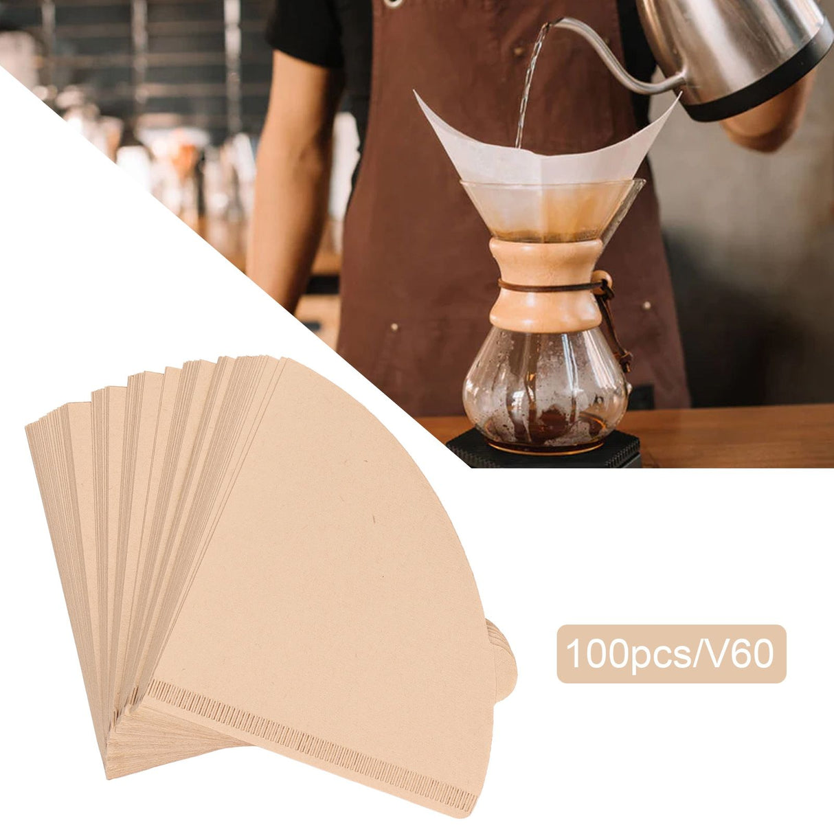 100PCS Coffee Filter Paper Cone Shaped Disposable Coffee Strainer Paper Natural Filter Paper AccessoryV60 12x11.6x4 cm / 4.7x4.6x1.6 In