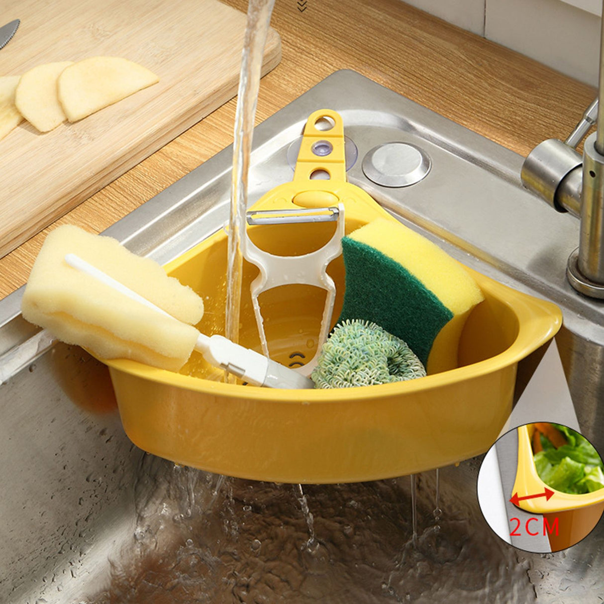 Kitchen Triangular Drain Basket Stable Easy Draining Corner Sink Strainer Basket for KitchenYellow