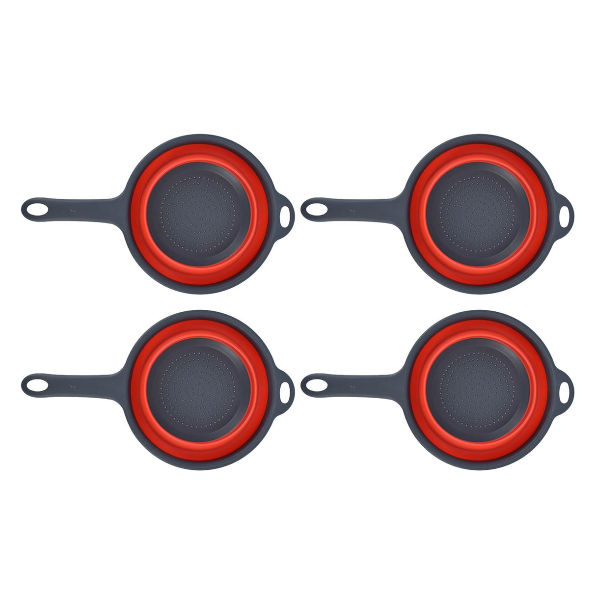 4PCS Collapsible Colander Strainer Round with Handle Hanging Hole for Pasta Vegetables FruitsRed