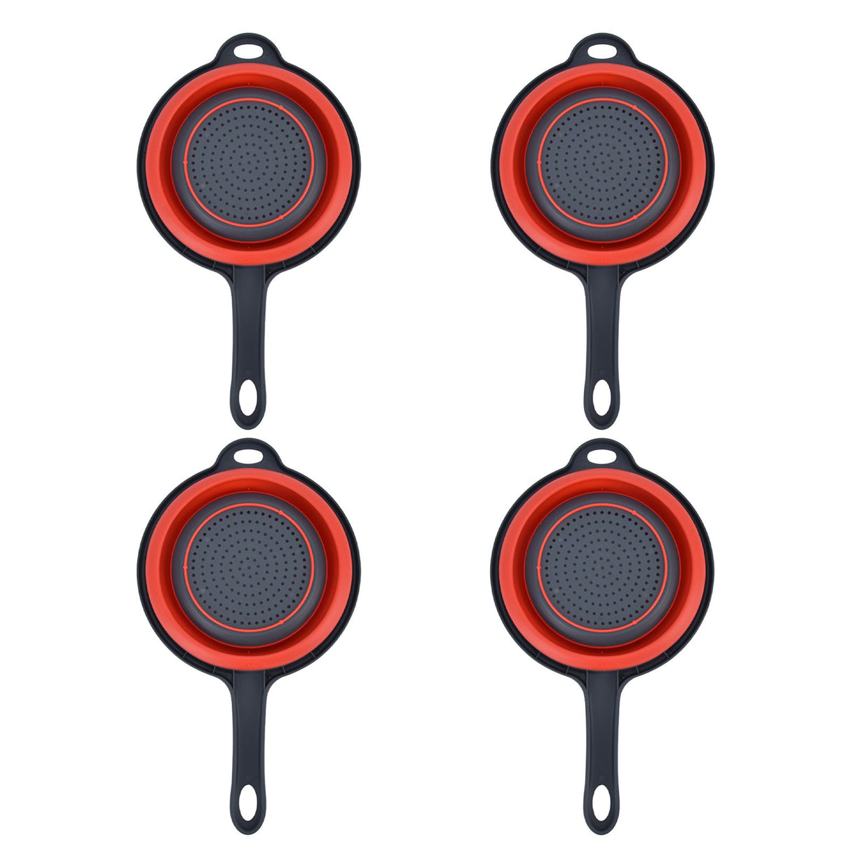 4PCS Collapsible Colander Strainer Round with Handle Hanging Hole for Pasta Vegetables FruitsRed