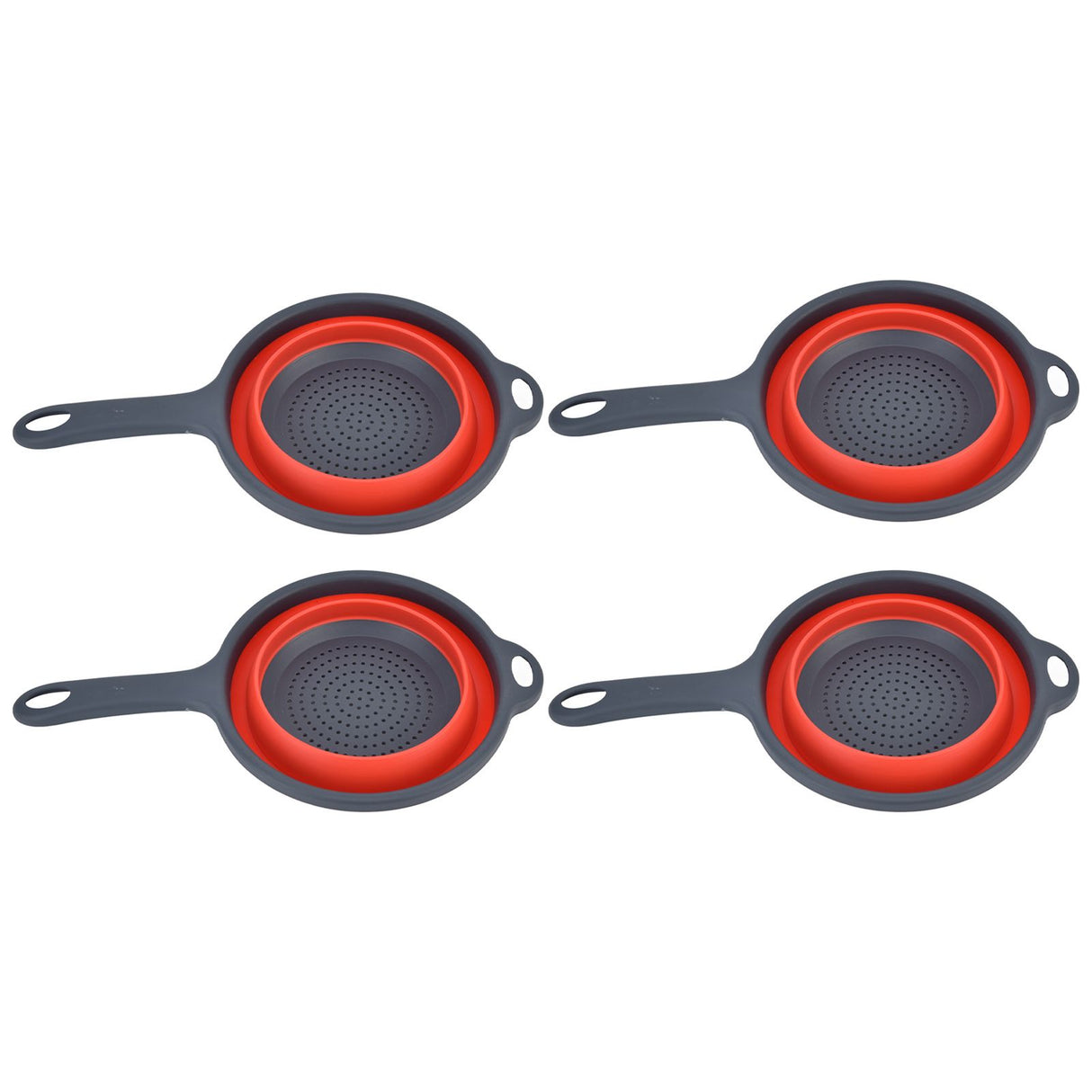 4PCS Collapsible Colander Strainer Round with Handle Hanging Hole for Pasta Vegetables FruitsRed