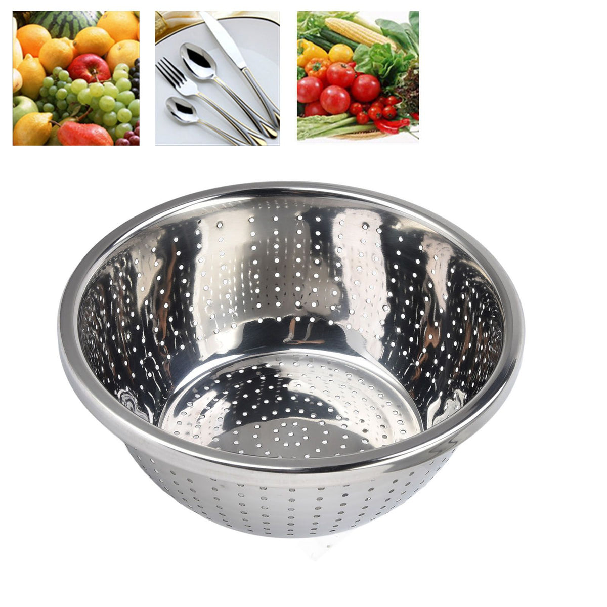 Vegetable Washing Basket Rustproof Multifunction Stainless Steel Colander for Kitchen Household Silver24cm