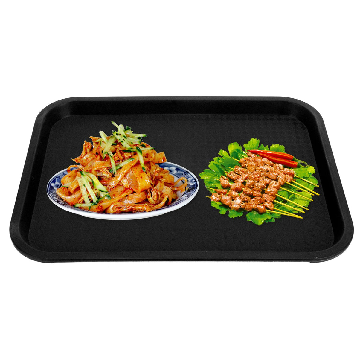 Fast Food Tray PP Rectangular Thick Slip Resistant Multi Purpose Food Service Tray for Restaurant CanteenBlack