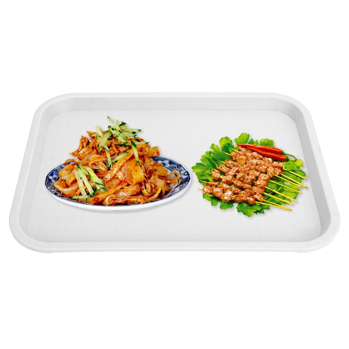 Fast Food Tray PP Rectangular Thick Slip Resistant Multi Purpose Food Service Tray for Restaurant CanteenWhite