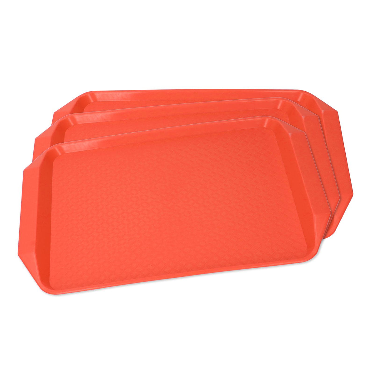 3PCS Colorful Food Tray Rectangle Thickened Binaural Plastic Tray Heat Resistance Stackable Cafeteria Trays for HotelOrange