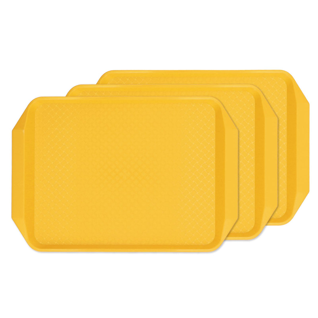 3PCS Colorful Food Tray Rectangle Thickened Binaural Plastic Tray Heat Resistance Stackable Cafeteria Trays for HotelYellow