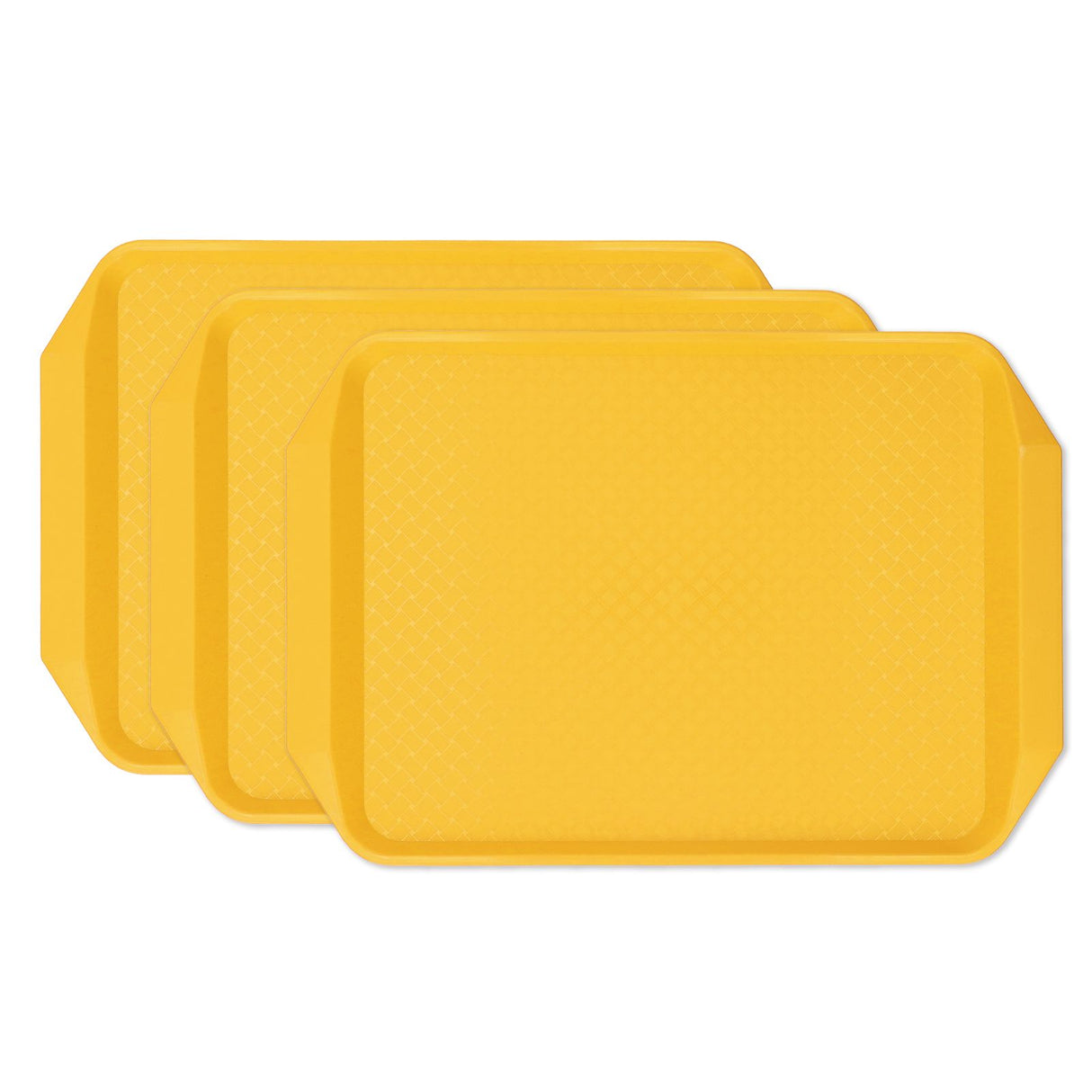 3PCS Colorful Food Tray Rectangle Thickened Binaural Plastic Tray Heat Resistance Stackable Cafeteria Trays for HotelYellow