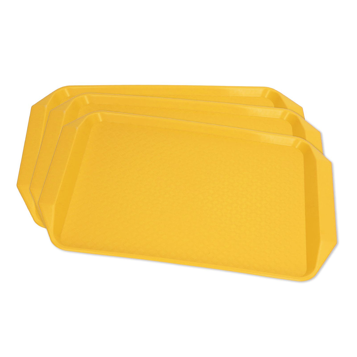 3PCS Colorful Food Tray Rectangle Thickened Binaural Plastic Tray Heat Resistance Stackable Cafeteria Trays for HotelYellow