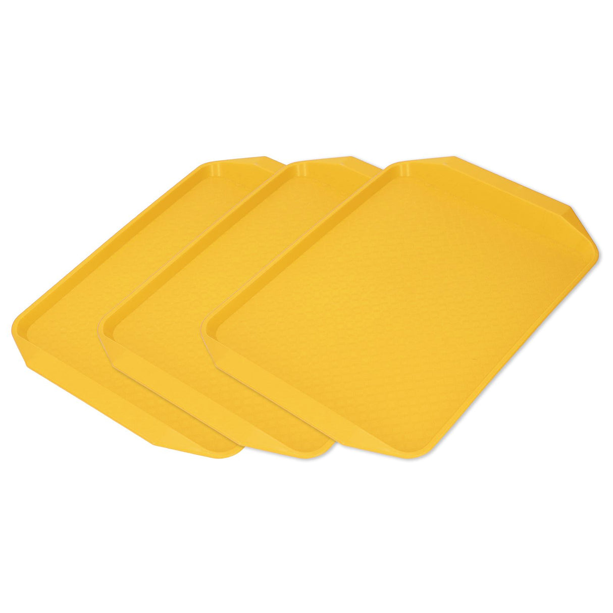 3PCS Colorful Food Tray Rectangle Thickened Binaural Plastic Tray Heat Resistance Stackable Cafeteria Trays for HotelYellow