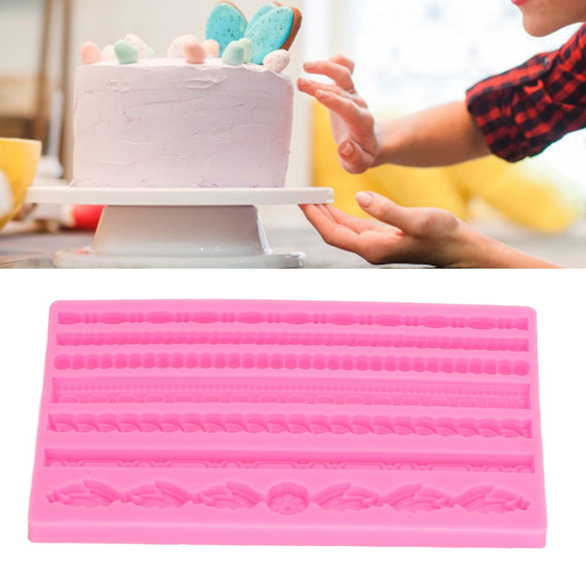 3D Pearl Knit Rope Silicone Mold Food Grade Reusable Cake Decorating Mould for Cakes Jellies Breads Desserts Pink