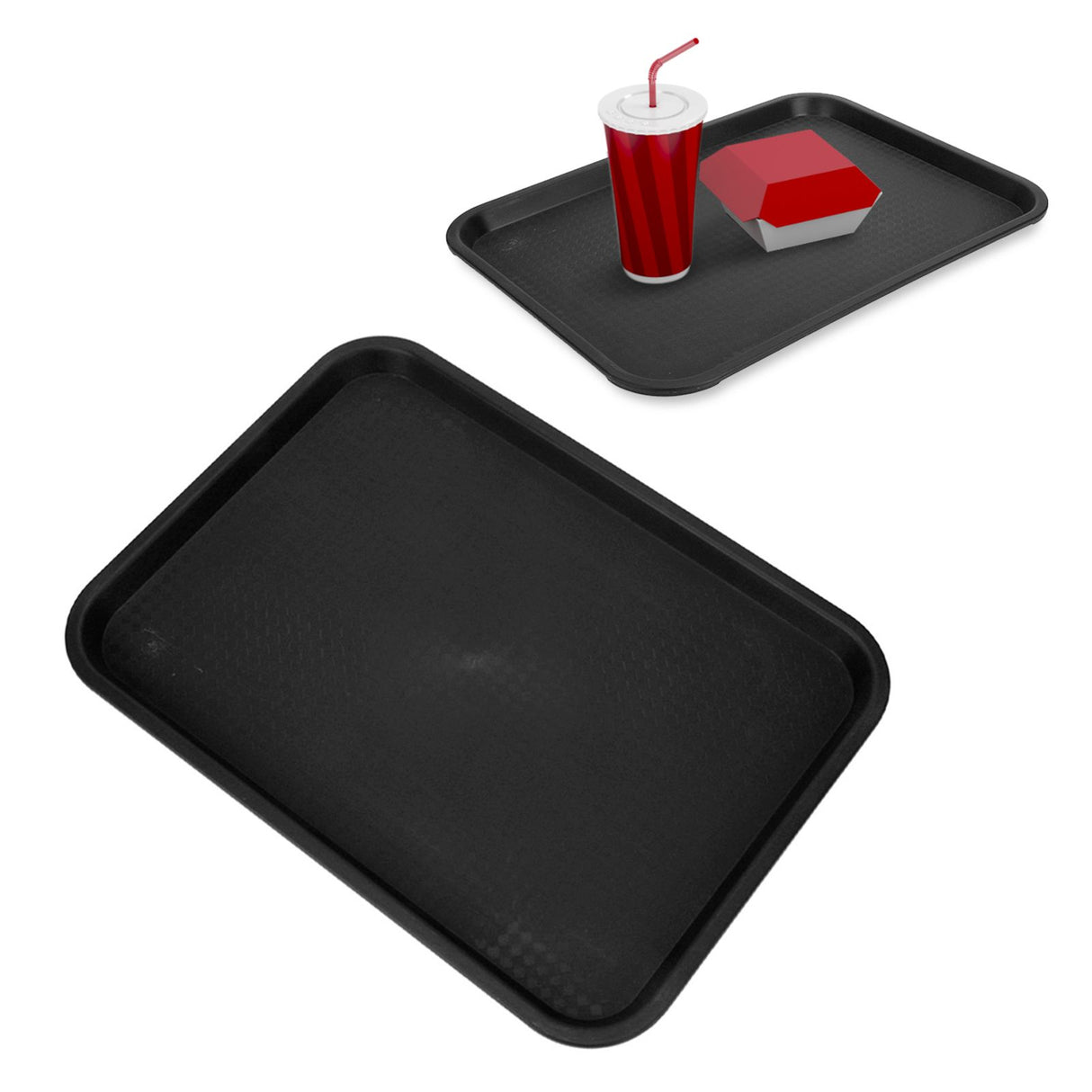 2pcs Food Tray Multifunctional Thickened Slip Resistance Chinese Fast Food Serving Tray for Dining Hall RestaurantsBlack