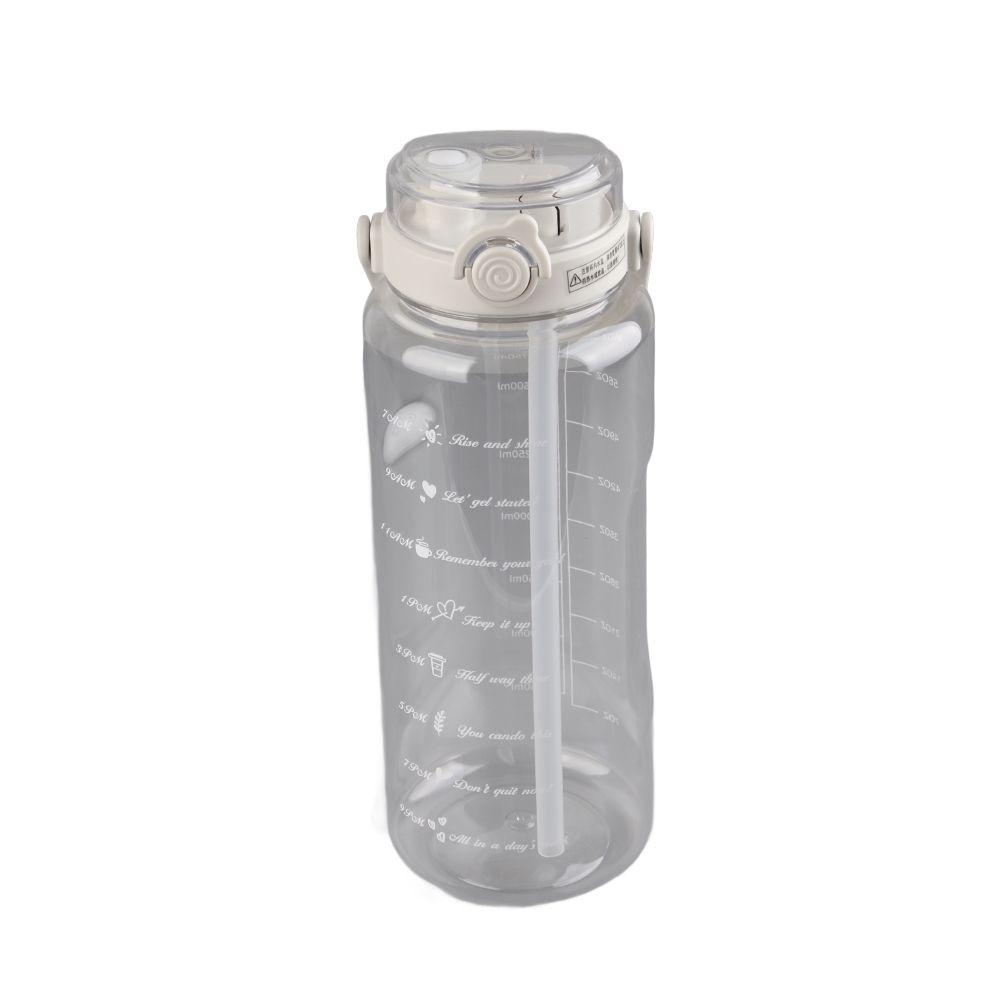 Large Water Bottle 2 Drinking Methods PC PP Material Clear Scale Portable Matte Large Water Jug with Straw for FitnessWhite 2000ml