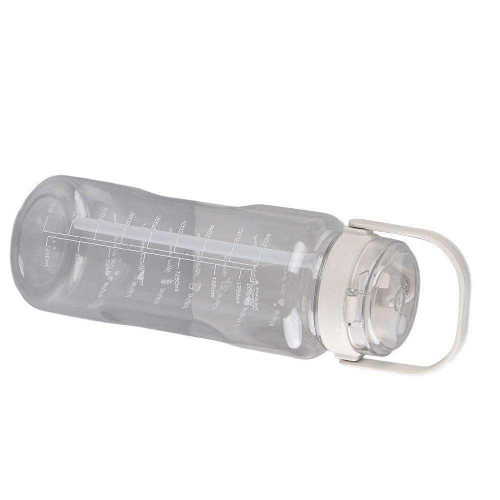 Large Water Bottle 2 Drinking Methods PC PP Material Clear Scale Portable Matte Large Water Jug with Straw for FitnessWhite 2000ml