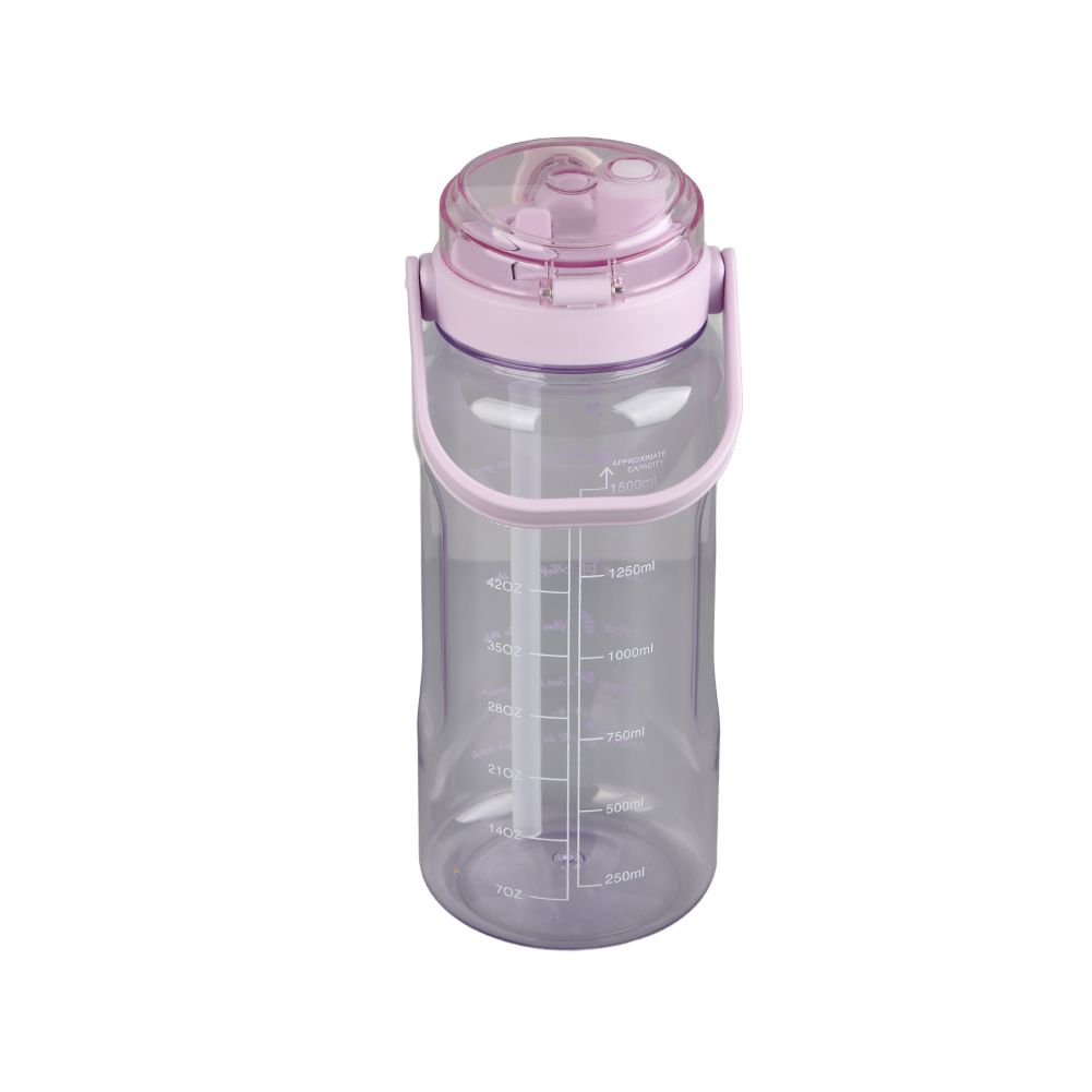 Large Water Bottle 2 Drinking Methods PC PP Material Clear Scale Portable Matte Large Water Jug with Straw for FitnessPurple 1500ml