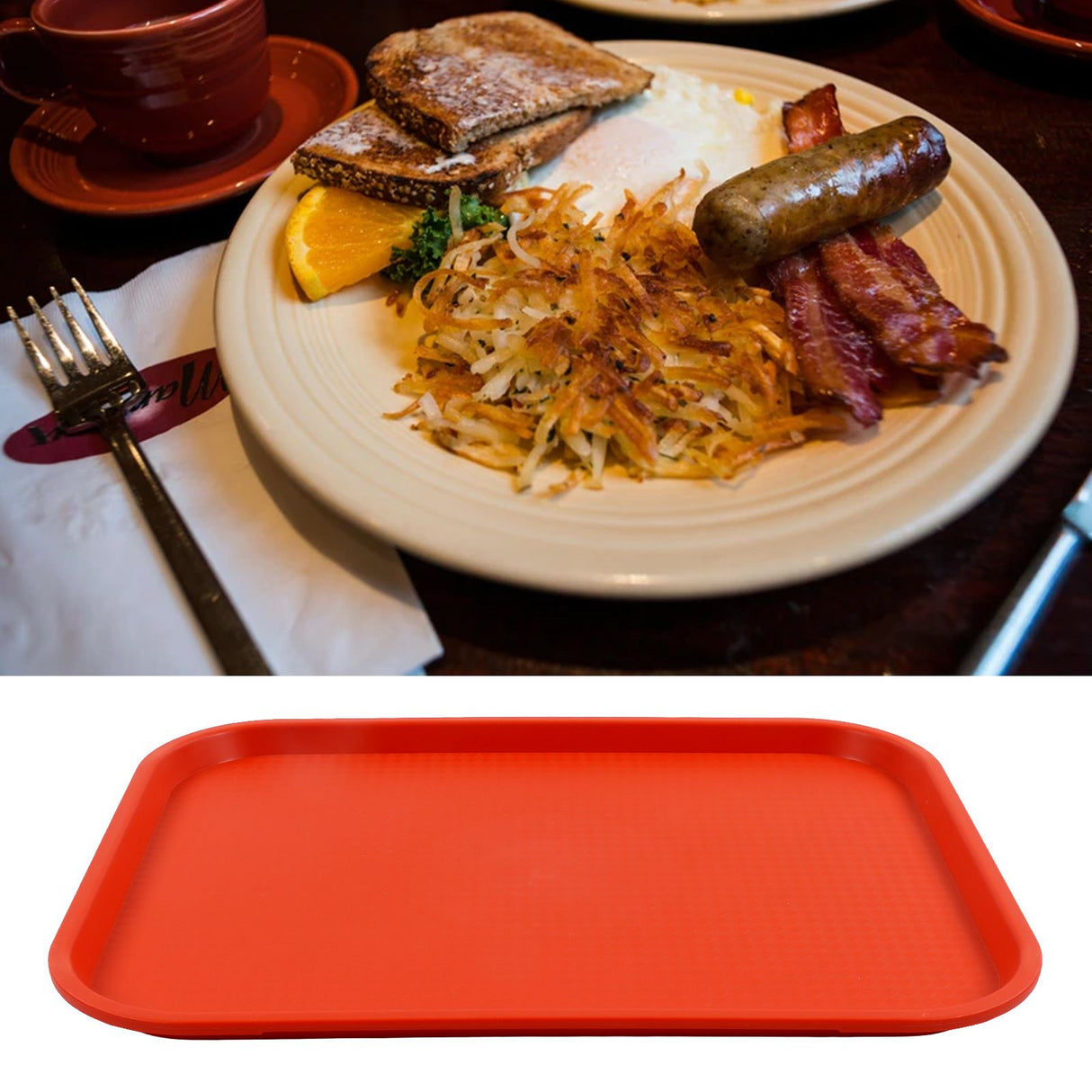 2Pcs Fast Food Tray Stackable Rectangular Light Weight Anti Slip PP Food Service Tray for Restaurants CafesOrange