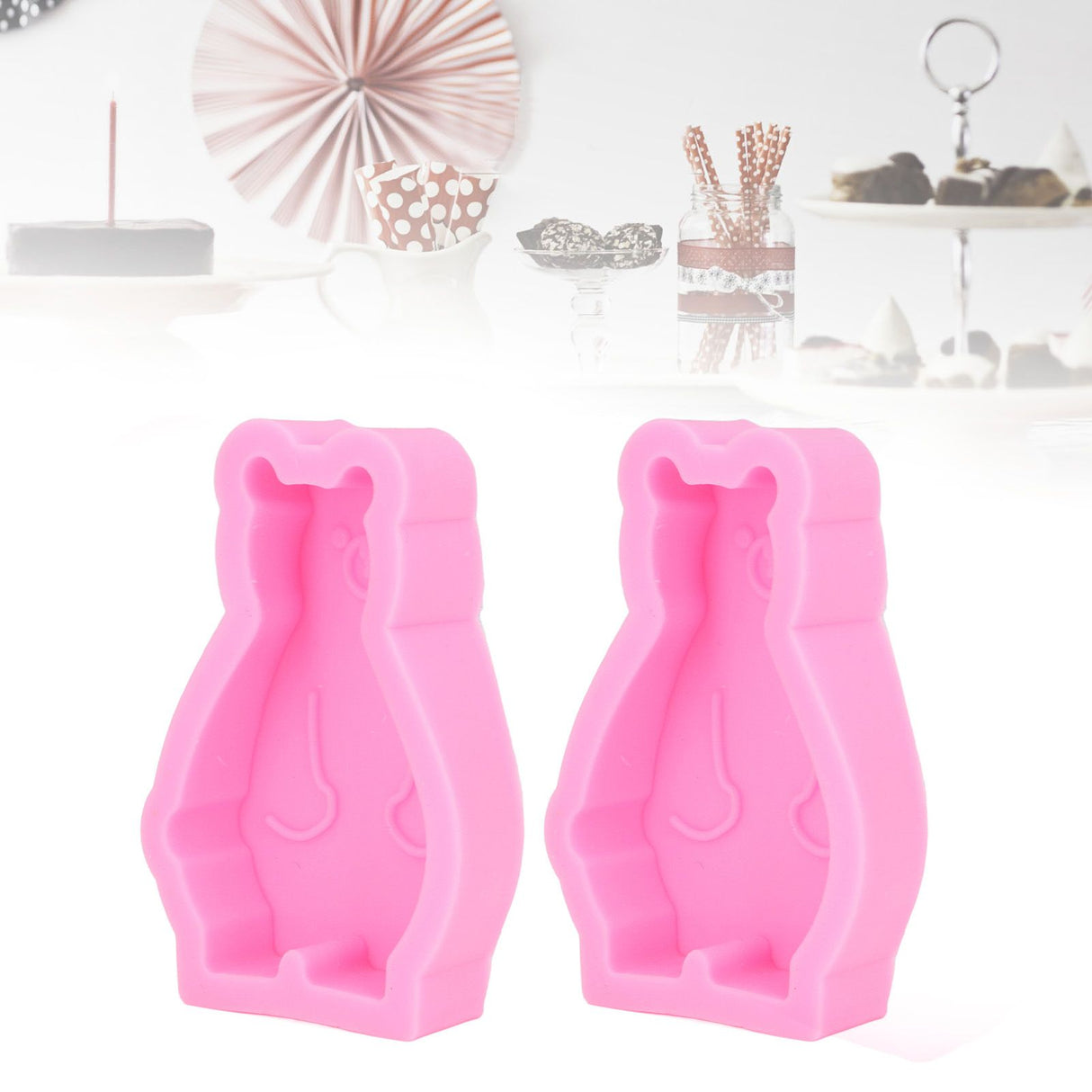 2Pcs Silicone Mold Cute Bear Shape Easy Demoulding Flexible Soft Baking Mold for DIY Cake Fondant Chocolate