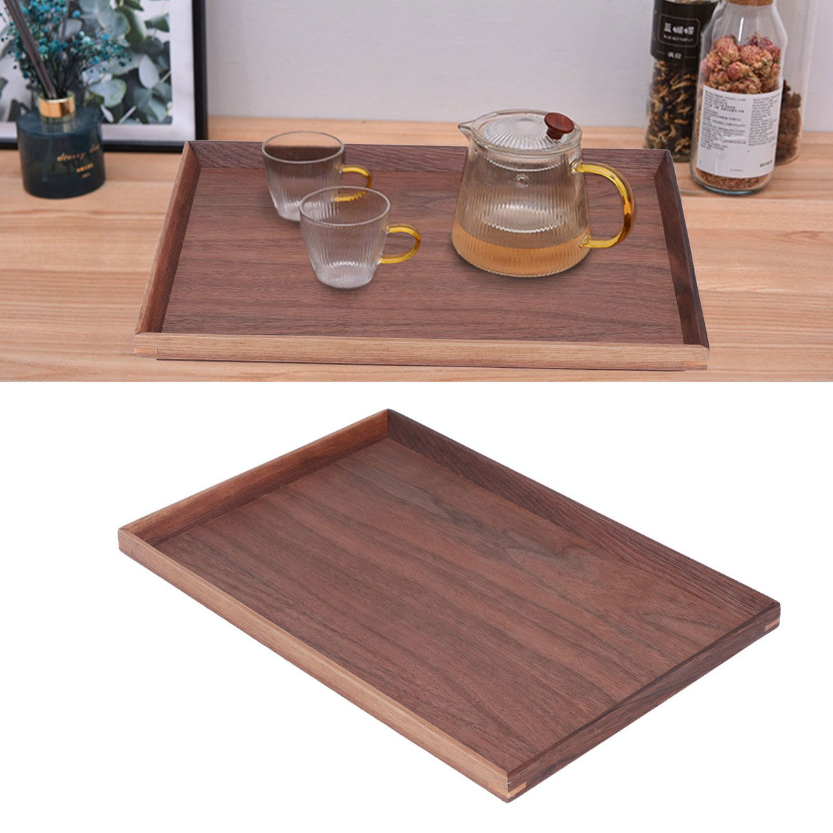 Walnut Wooden Tray Rectangle Serving Tray Tenon Structure Chinese For Tea Fruit Dessert Bread M