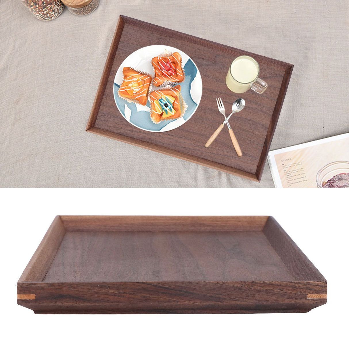 Walnut Wooden Tray Rectangle Serving Tray Tenon Structure Chinese For Tea Fruit Dessert Bread L