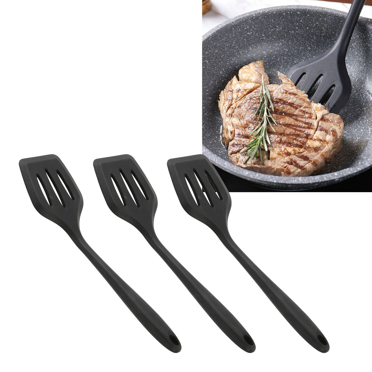 3Pcs Silicone Spatula Easy Cleaning Odorless Food Grade Silicone Slotted Turner Spatula Multifunctional Kitchen Tool