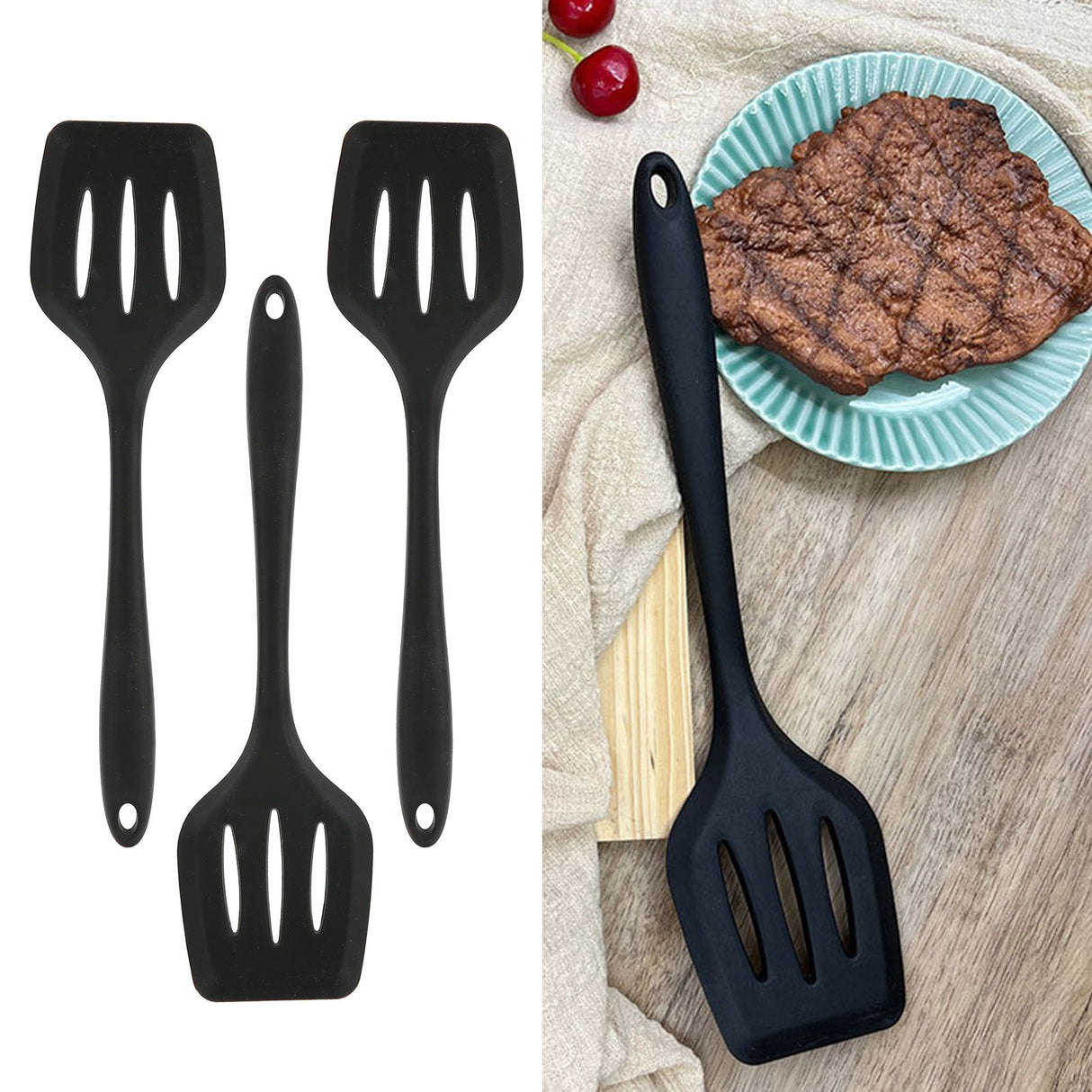 3Pcs Silicone Spatula Easy Cleaning Odorless Food Grade Silicone Slotted Turner Spatula Multifunctional Kitchen Tool