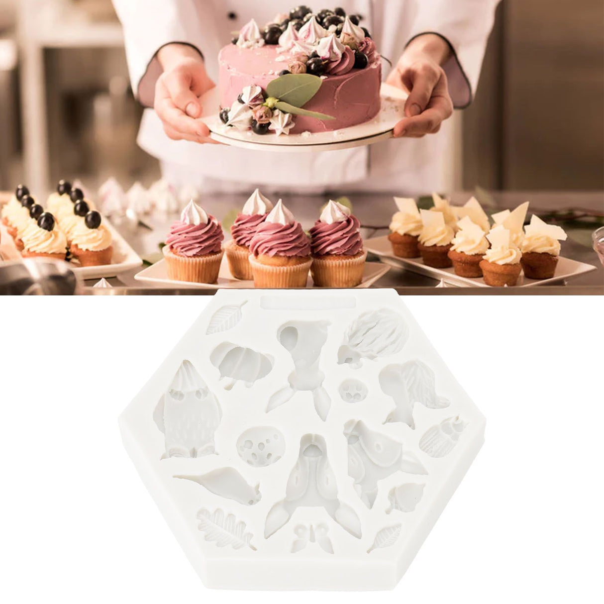Silicone Mold Cute Animal Shape Easy Demoulding Flexible Soft Baking Mold for DIY Cake Fondant Chocolate 952 Grey