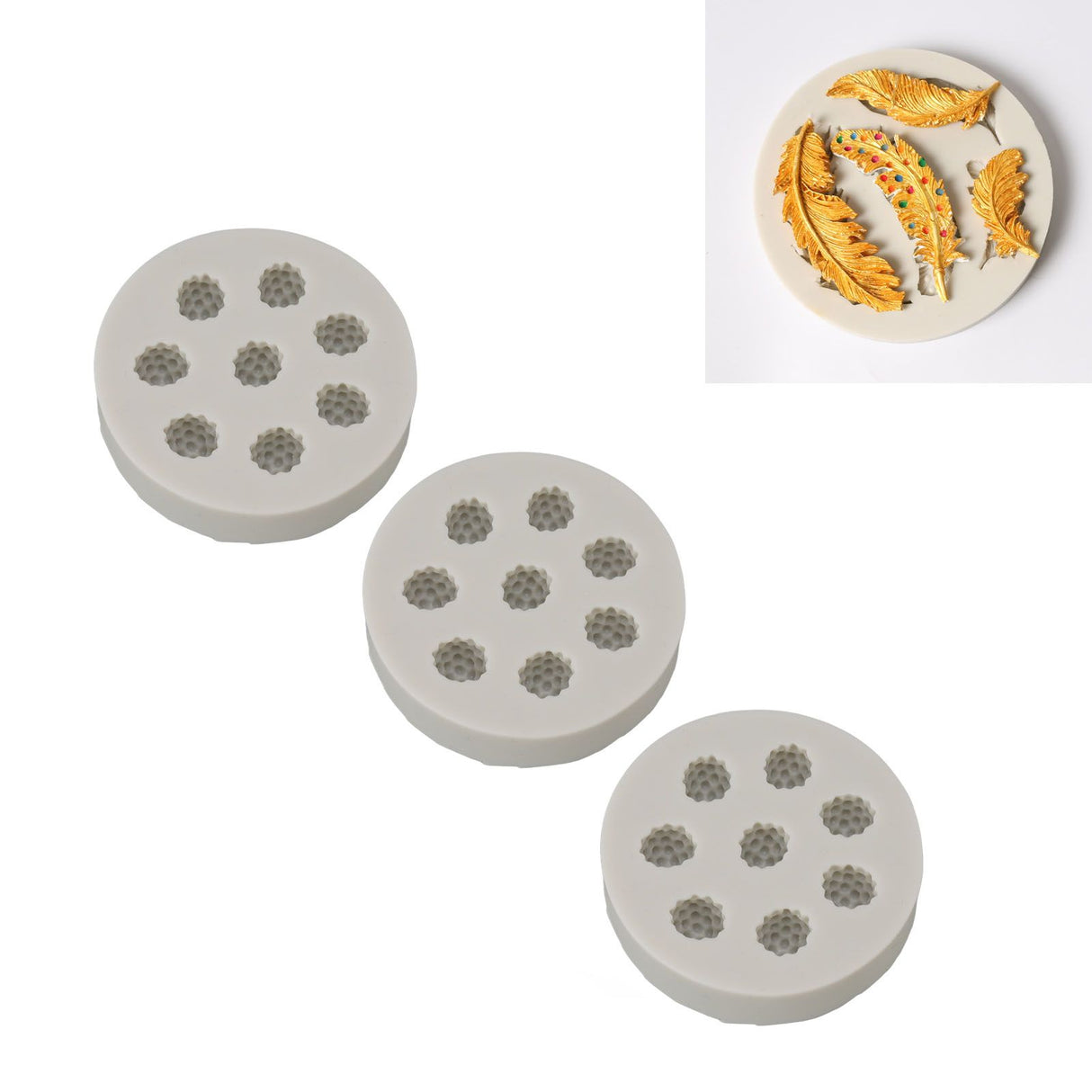 3Pcs Silicone Mold Raspberry Shape Easy Demoulding Flexible Soft Grey Baking Mold for DIY Cake Fondant Chocolate