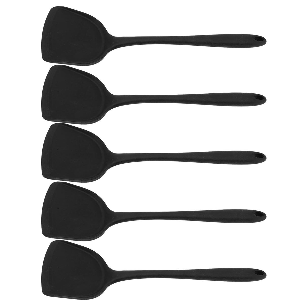 5Pcs Cooking Spatula with Hanging Hole Ergonomic Prevent Scalding Chinese Silicone Spatula for Kitchen Black