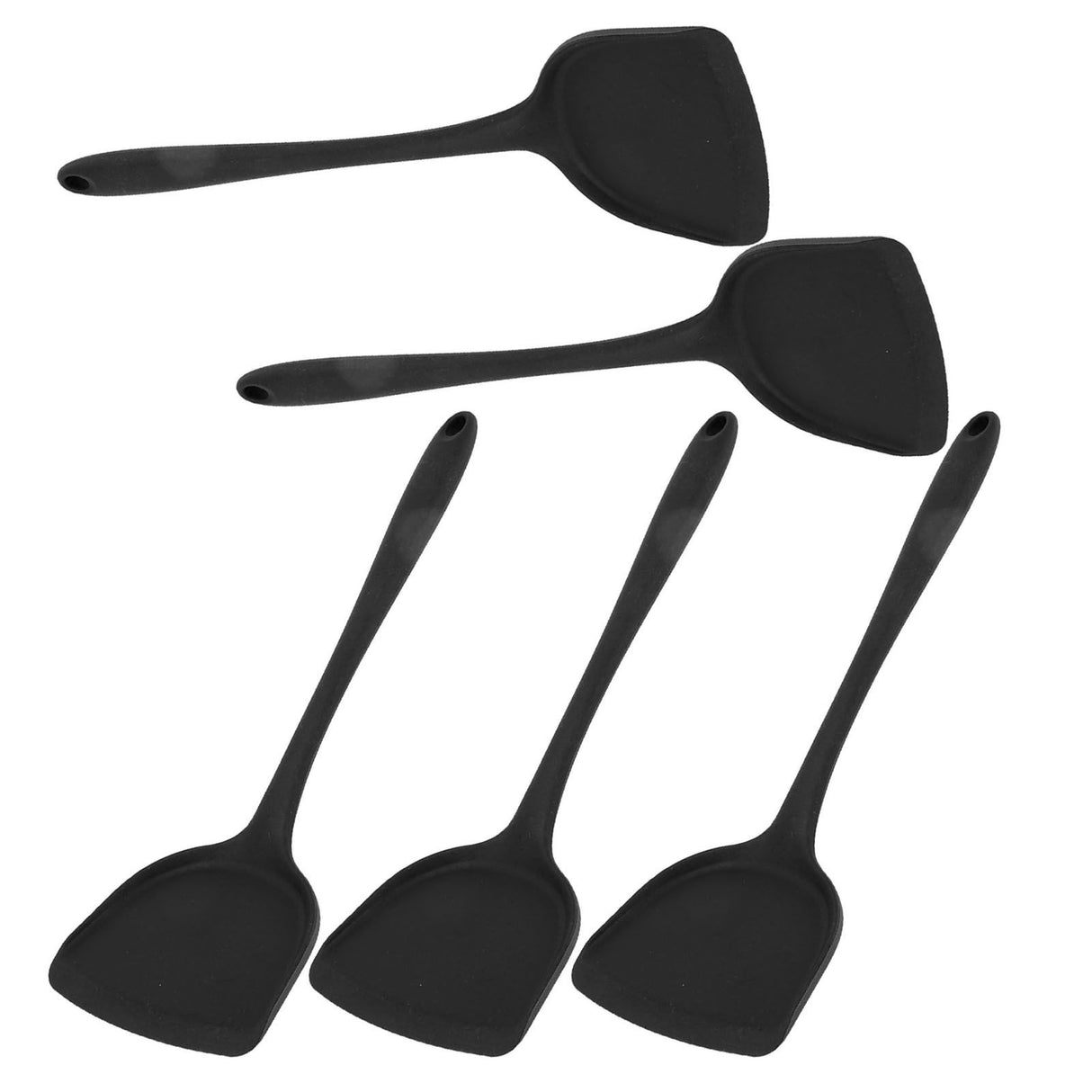 5Pcs Cooking Spatula with Hanging Hole Ergonomic Prevent Scalding Chinese Silicone Spatula for Kitchen Black