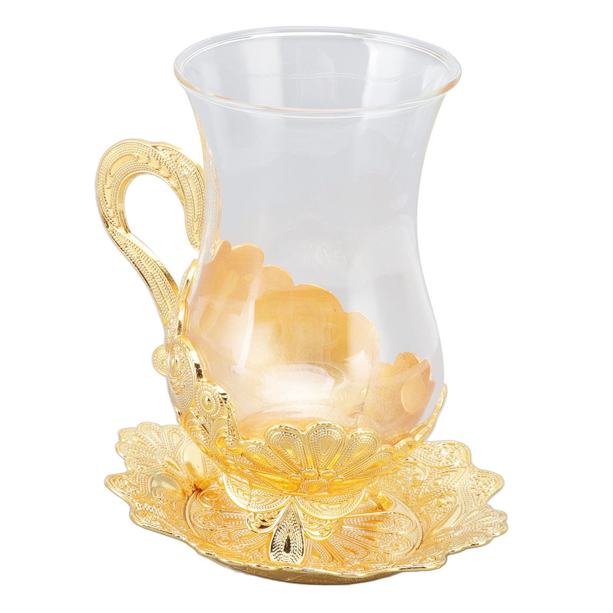 Gold Coffee Cups European Beautifully Carved Coffee Cup Elegant Retro Zinc Alloy Teacup with Saucer for Bar Tea Table