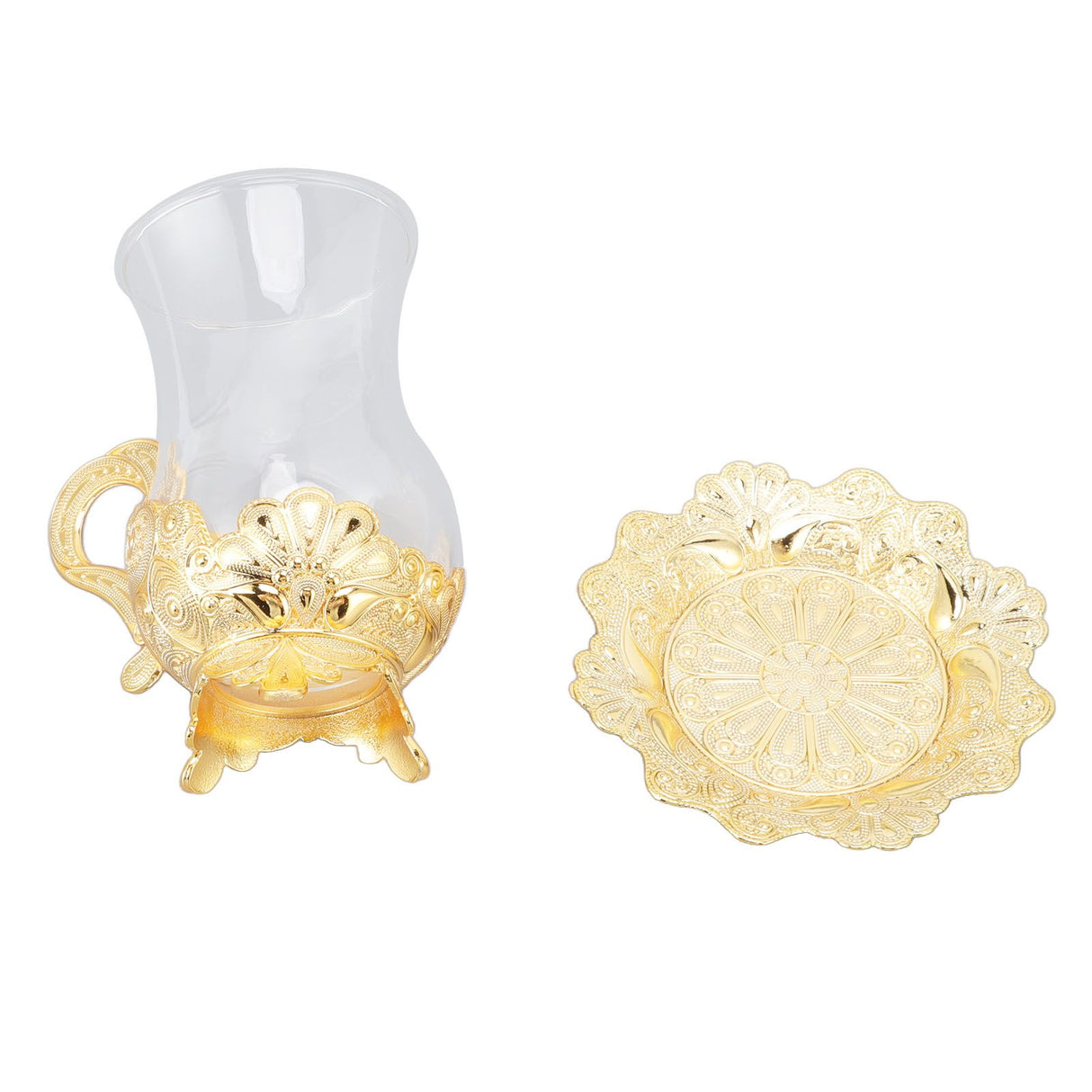 Gold Coffee Cups European Beautifully Carved Coffee Cup Elegant Retro Zinc Alloy Teacup with Saucer for Bar Tea Table